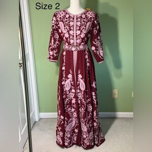 Elegant Burgundy and Pink Embroidered Dress
